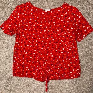 Madewell Red Tie Front Short Sleeve Blouse